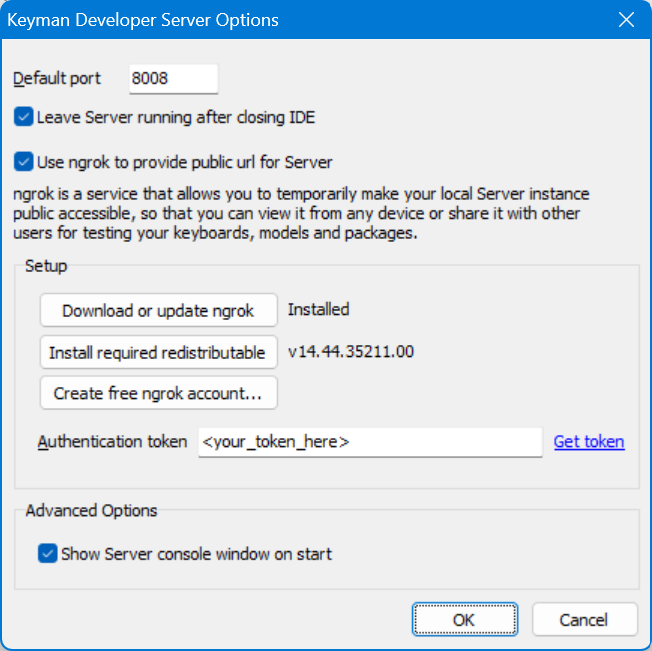 Keyman Developer Server Options dialog